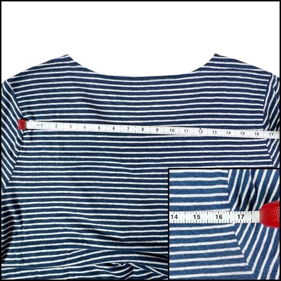 Gap Linen Blend Tee Shirt Lace Up Front Plus XXL Coastal Navy Blue White Stripes - Picture 9 of 12